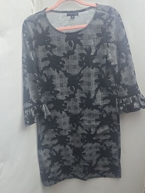 Black Floral Plaid Shift Dress with Ruffle Sleeves - Women